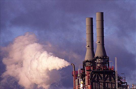 空气污染,工厂,烟囱,排放,烟气